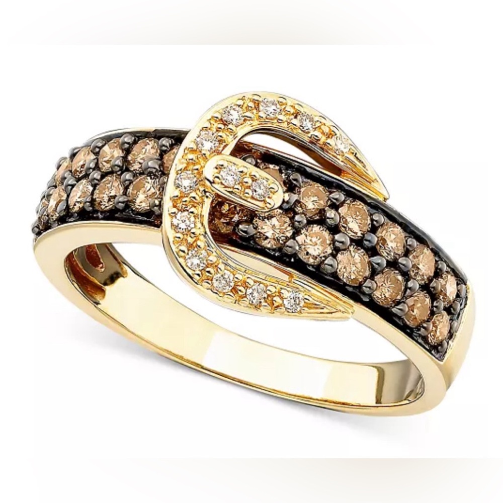 LEVIAN Chocolate Diamond (3/4 ct. t.w.) and White Diamond Accent Buckle Ring 14k